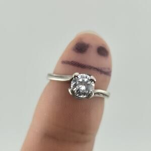 Sterling Silver Solitaire Ring CZ Stone Modernist Design Size 6.5 Vintage